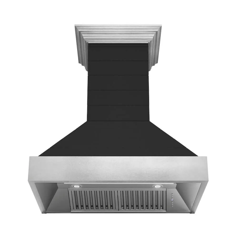 ZLINE Wooden Wall Mount Range Hood in Rustic Shiplap Black Finish with Stainless Steel Accents with Size Options (365CC)
