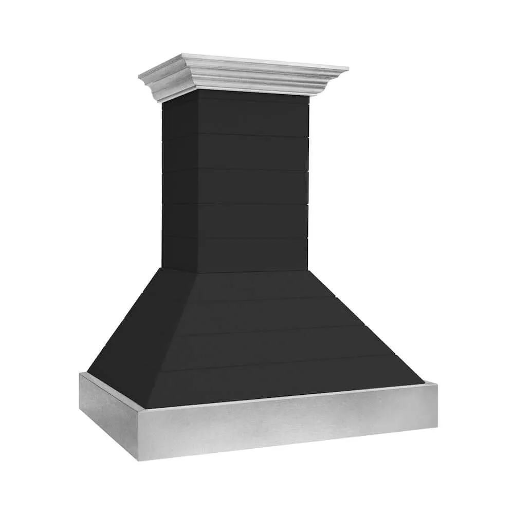 ZLINE Wooden Wall Mount Range Hood in Rustic Shiplap Black Finish with Stainless Steel Accents with Size Options (365CC)