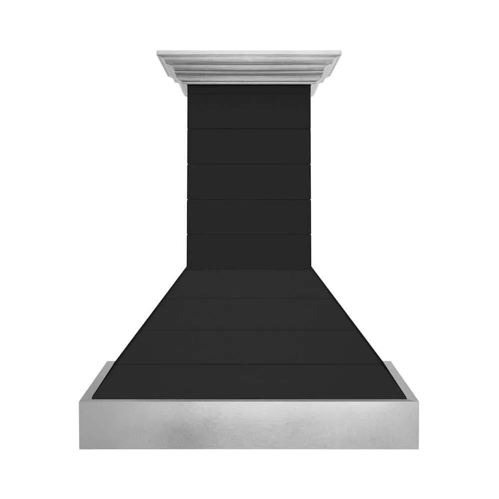 ZLINE Wooden Wall Mount Range Hood in Rustic Shiplap Black Finish with Stainless Steel Accents with Size Options (365CC)