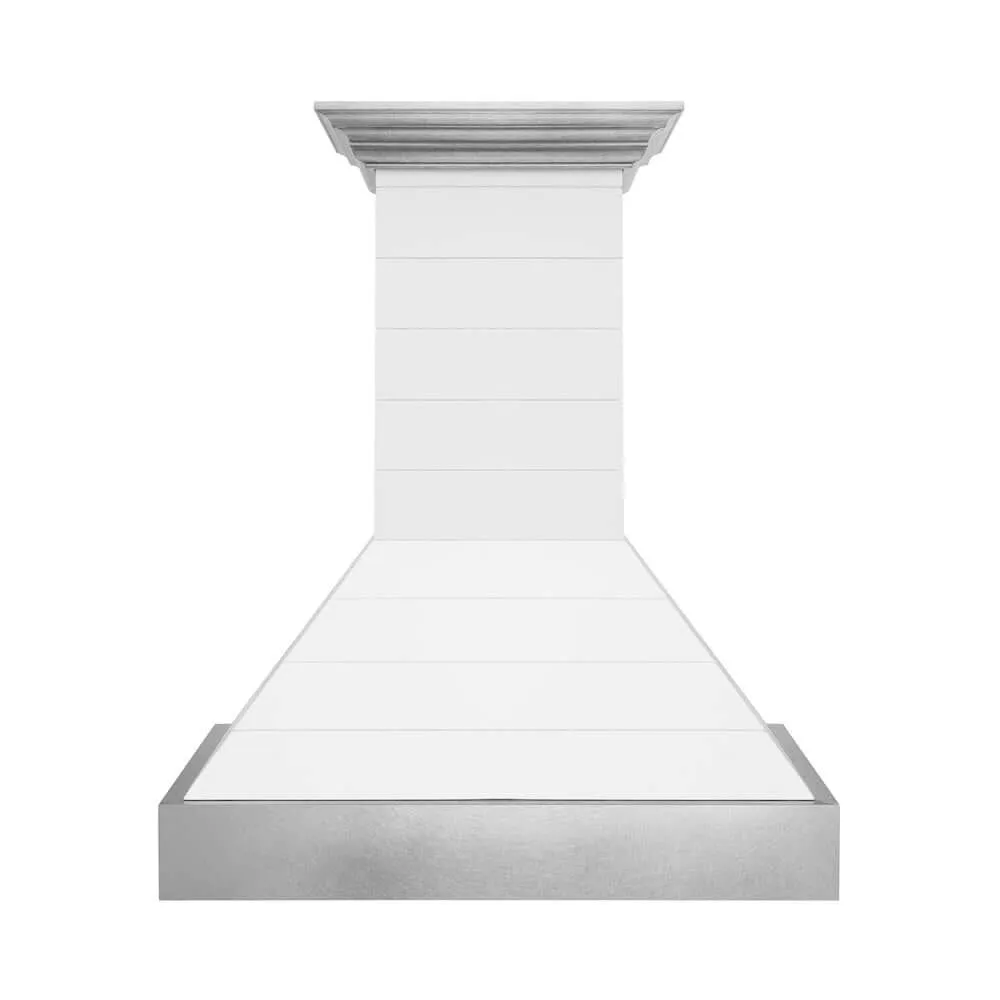 ZLINE Wooden Wall Mount Range Hood in Rustic Shiplap Bright White Finish with Stainless Steel Accents with Size Options (365WW)