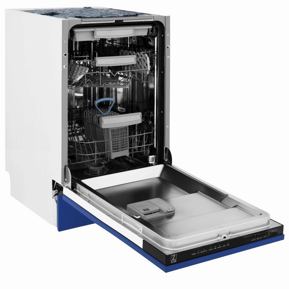 ZLINE 18 in. Tallac Series 3rd Rack Top Control Built-In Dishwasher in Blue Matte with Stainless Steel Tub, 51dBa (DWV-BM-18)