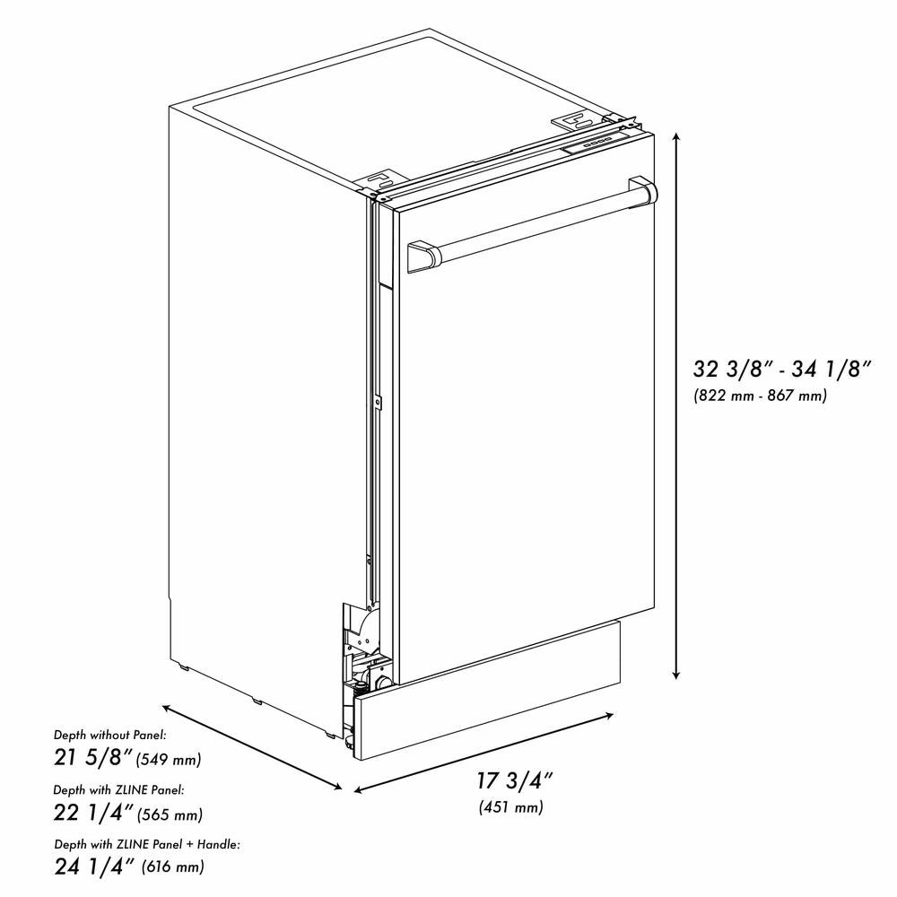 ZLINE 18 in. Tallac Series 3rd Rack Top Control Built-In Dishwasher in Copper with Stainless Steel Tub, 51dBa (DWV-C-18)