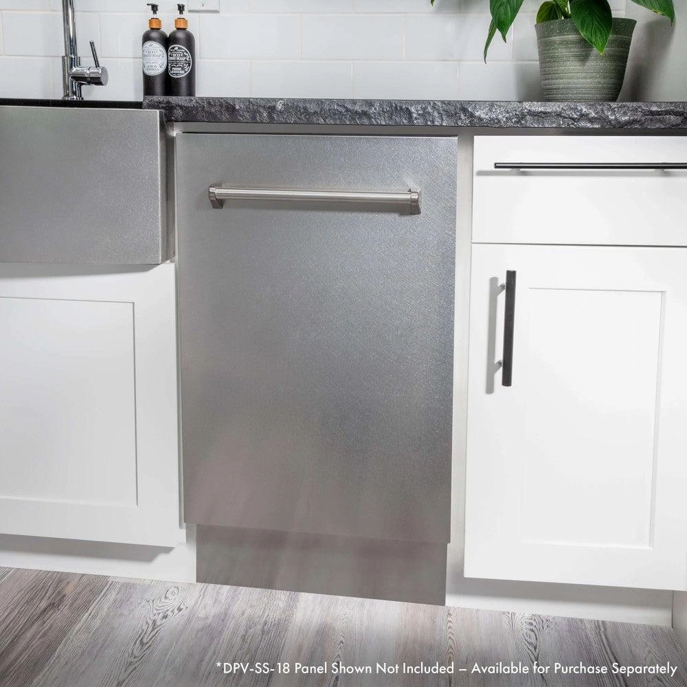 ZLINE 18 in. Tallac Series 3rd Rack Top Control Built-In Dishwasher in Custom Panel Ready with Stainless Steel Tub, 51dBa (DWV-18)