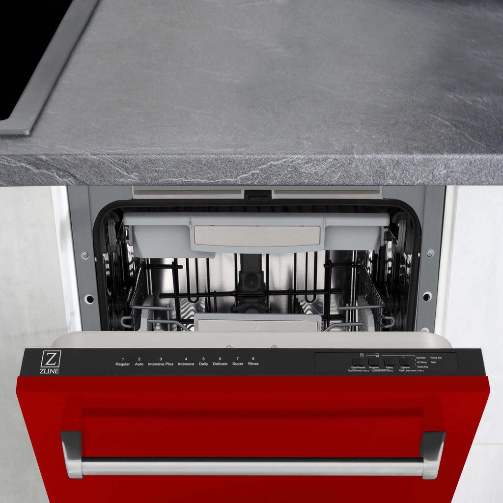 ZLINE 18 in. Tallac Series 3rd Rack Top Control Built-In Dishwasher in Red Gloss with Stainless Steel Tub, 51dBa (DWV-RG-18)