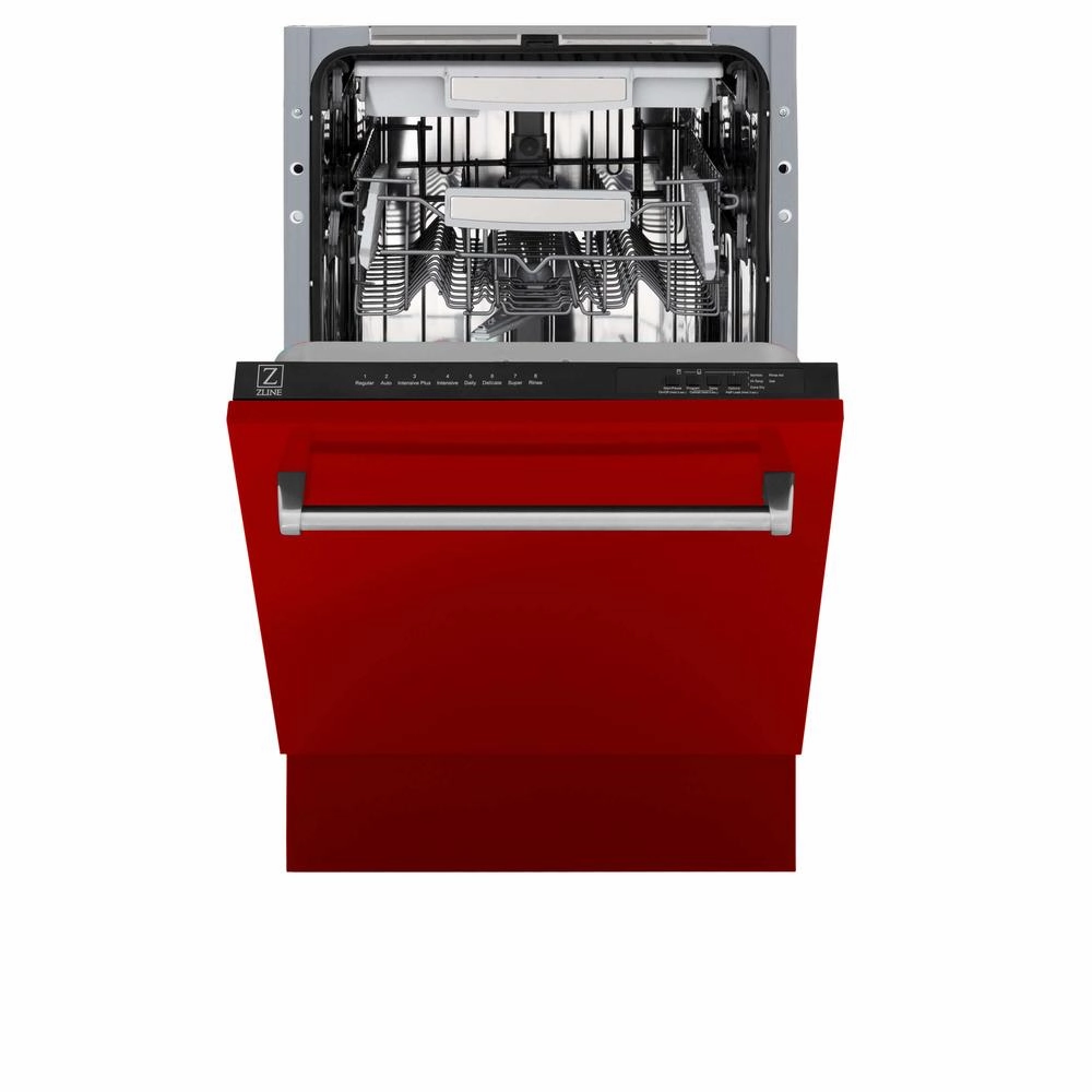 ZLINE 18 in. Tallac Series 3rd Rack Top Control Built-In Dishwasher in Red Gloss with Stainless Steel Tub, 51dBa (DWV-RG-18)