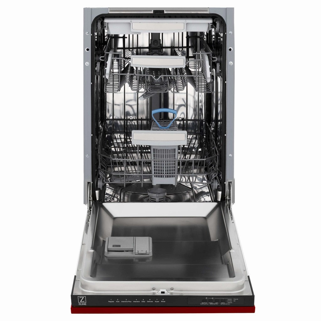 ZLINE 18 in. Tallac Series 3rd Rack Top Control Built-In Dishwasher in Red Gloss with Stainless Steel Tub, 51dBa (DWV-RG-18)