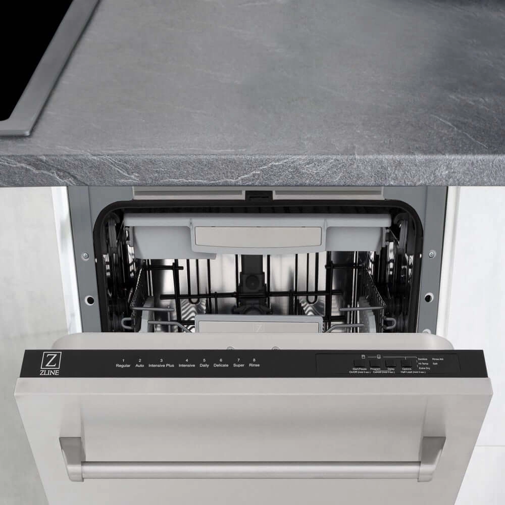 ZLINE 18 in. Tallac Series 3rd Rack Top Control Built-In Dishwasher in Stainless Steel and Traditional Handle, 51dBa (DWV-304-18)