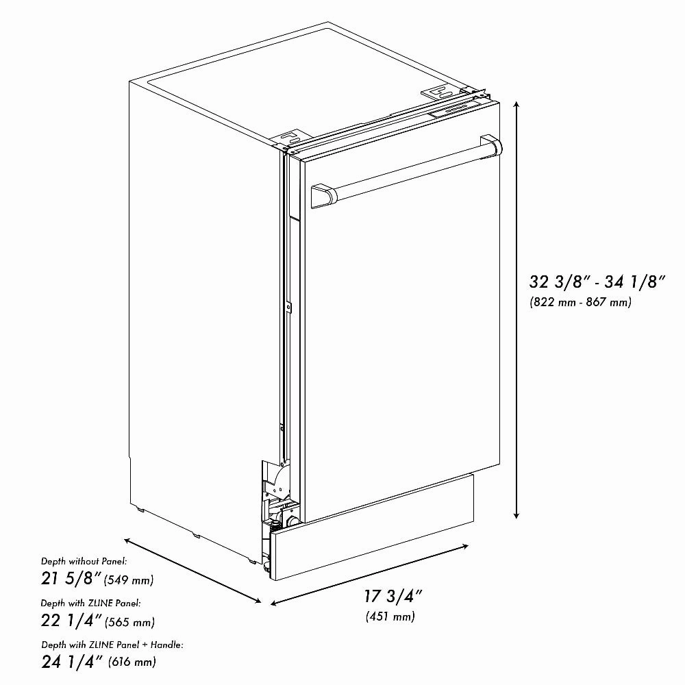 ZLINE 18 in. Tallac Series 3rd Rack Top Control Built-In Dishwasher in White Matte with Stainless Steel Tub, 51dBa (DWV-WM-18)