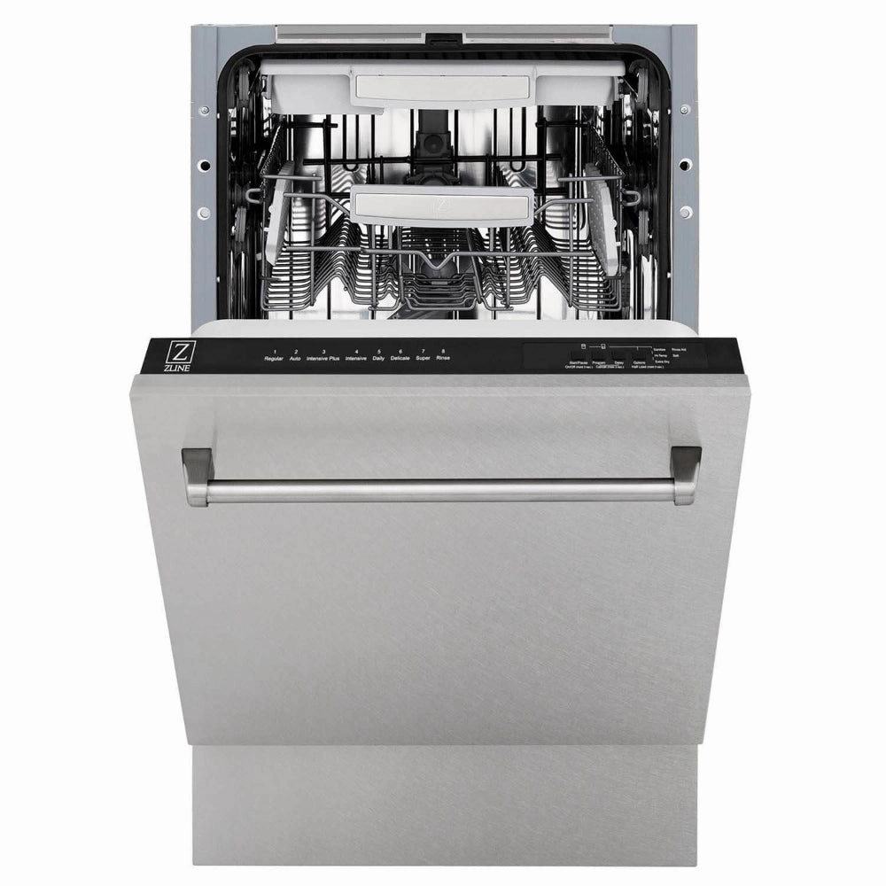 ZLINE 18 in. Tallac Series 3rd Rack Top Control Dishwasher with Satin Stainless Steel Panel and Stainless Steel Tub, 51dBa (DWV-SN-18)