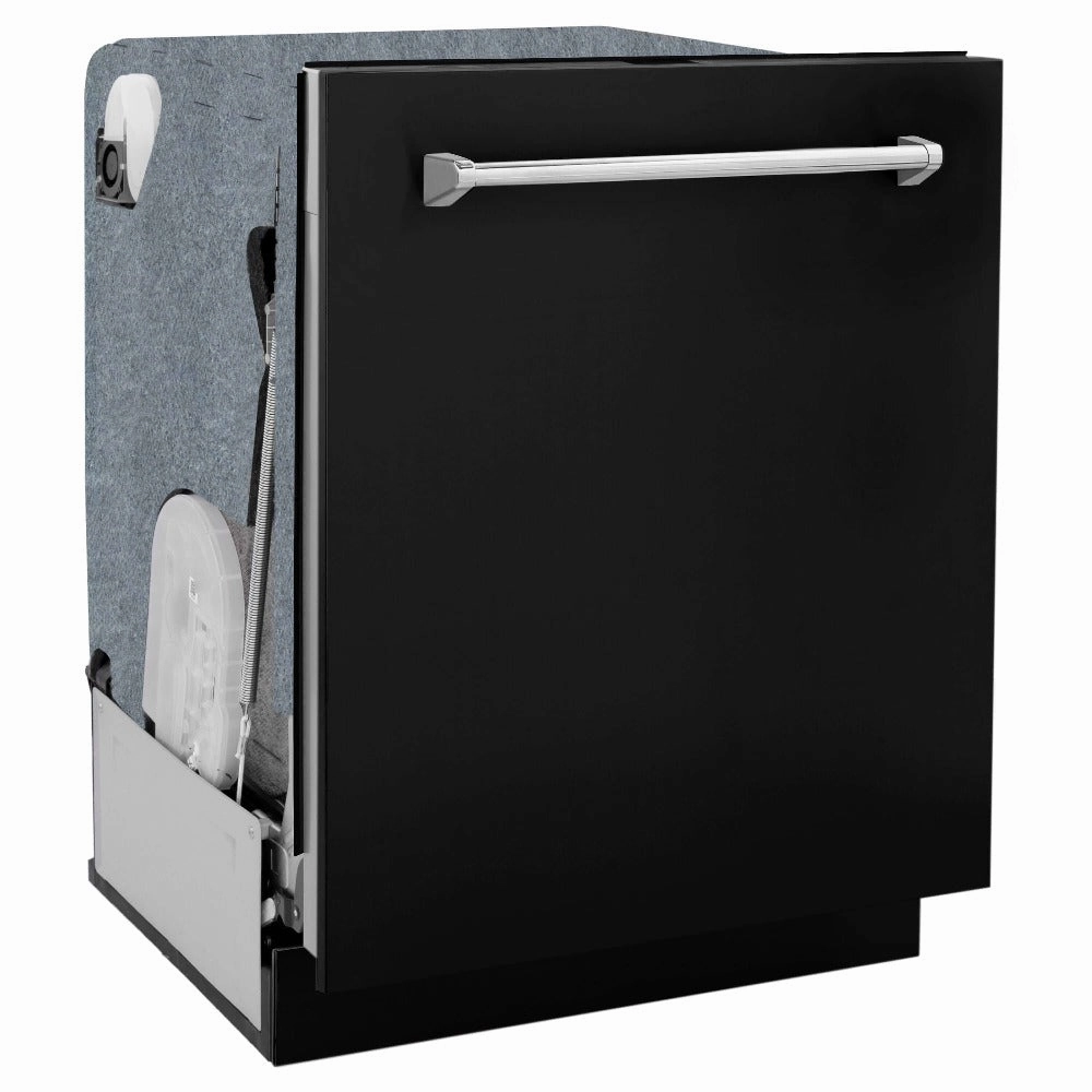 ZLINE 24 in. Monument Series 3rd Rack Top Touch Control Dishwasher in Black Matte with Stainless Steel Tub, 45dBa (DWMT-BLM-24)