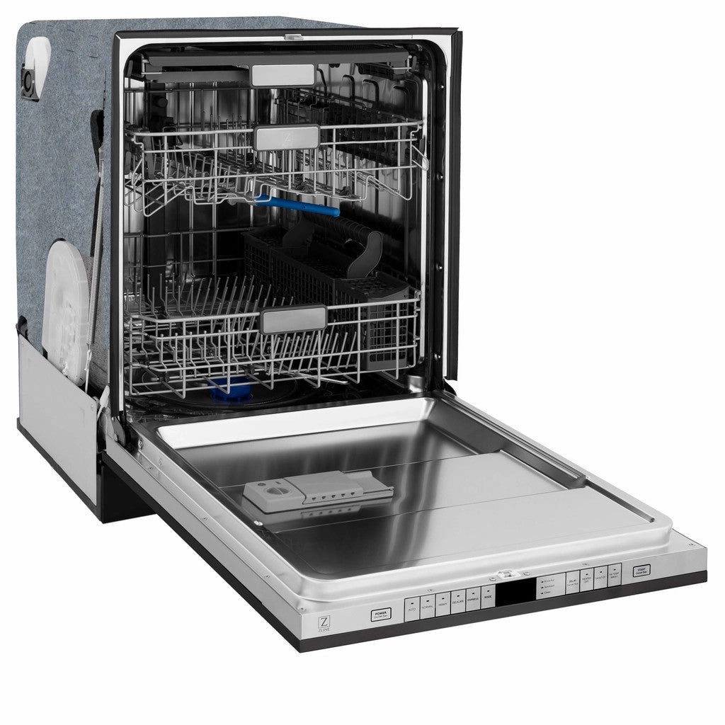 ZLINE 24 in. Monument Series 3rd Rack Top Touch Control Dishwasher in Black Stainless Steel with Stainless Steel Tub, 45dBa (DWMT-BS-24)