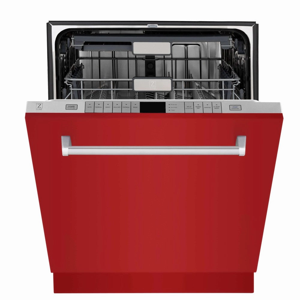 ZLINE 24 in. Monument Series 3rd Rack Top Touch Control Dishwasher in Red Gloss with Stainless Steel Tub, 45dBa (DWMT-RG-24)