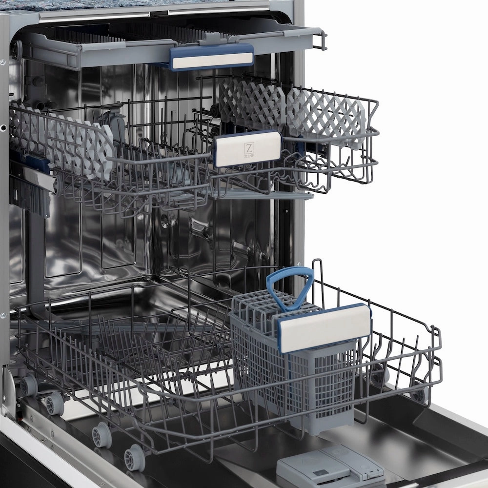 ZLINE 24 in. Tallac Series 3rd Rack Tall Tub Dishwasher in Black Stainless Steel with Stainless Steel Tub, 51dBa (DWV-BS-24)